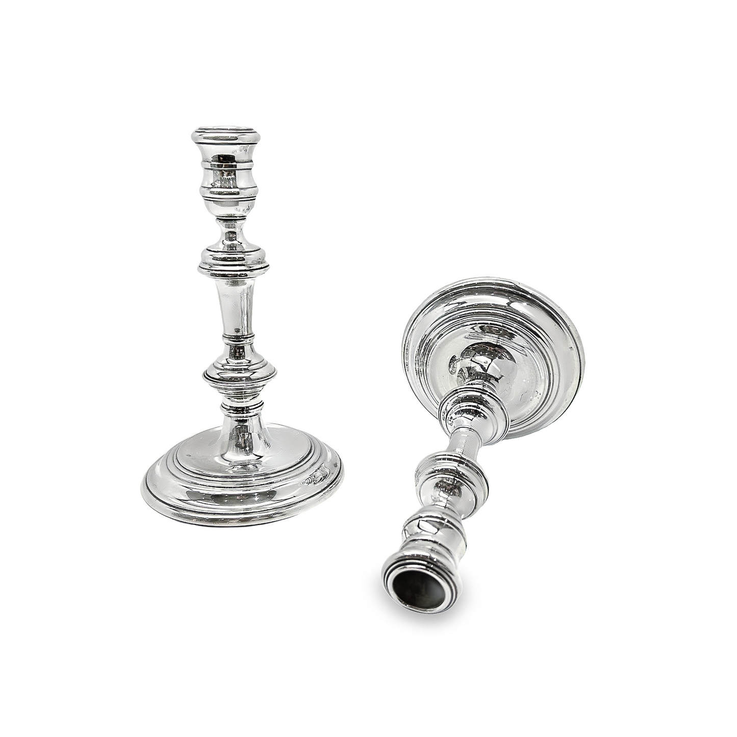 Vintage George I Style Fluted Sterling Silver Candlestick Holders Manufactured by Richard Comyns