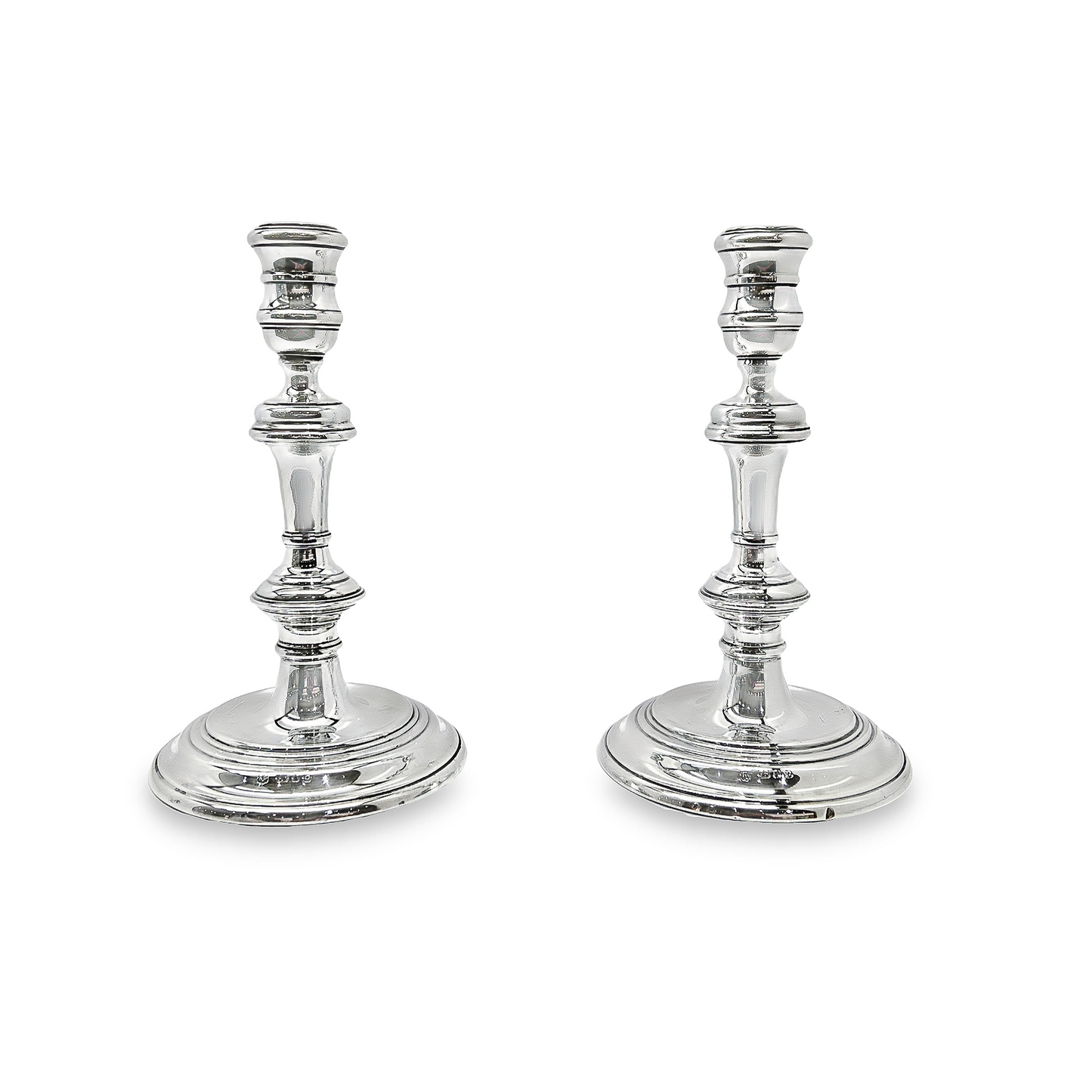 Vintage George I Style Fluted Sterling Silver Candlestick Holders Manufactured by Richard Comyns