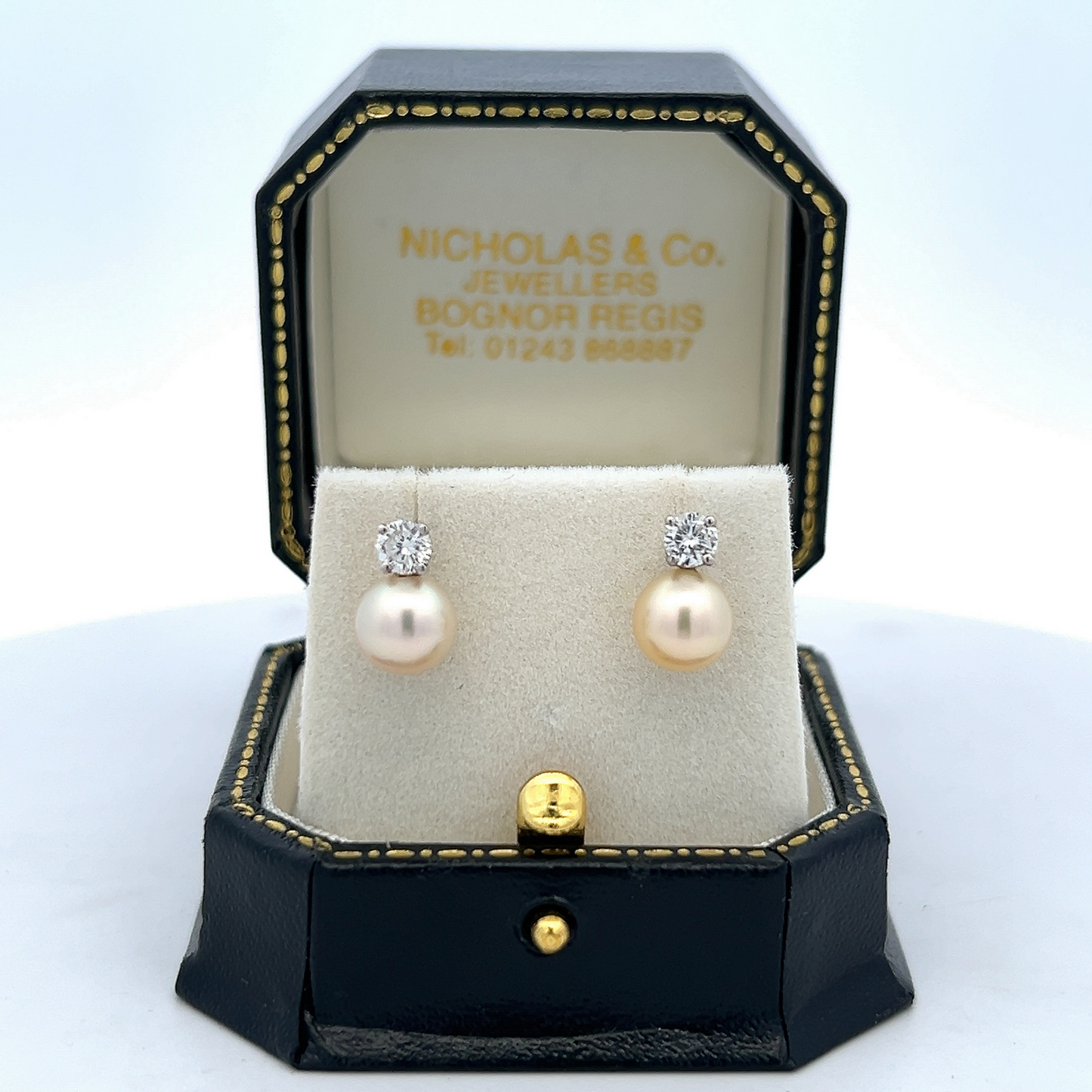 Vintage Diamond and 7.5mm Cultured Pearl 18ct White Gold Stud Earrings