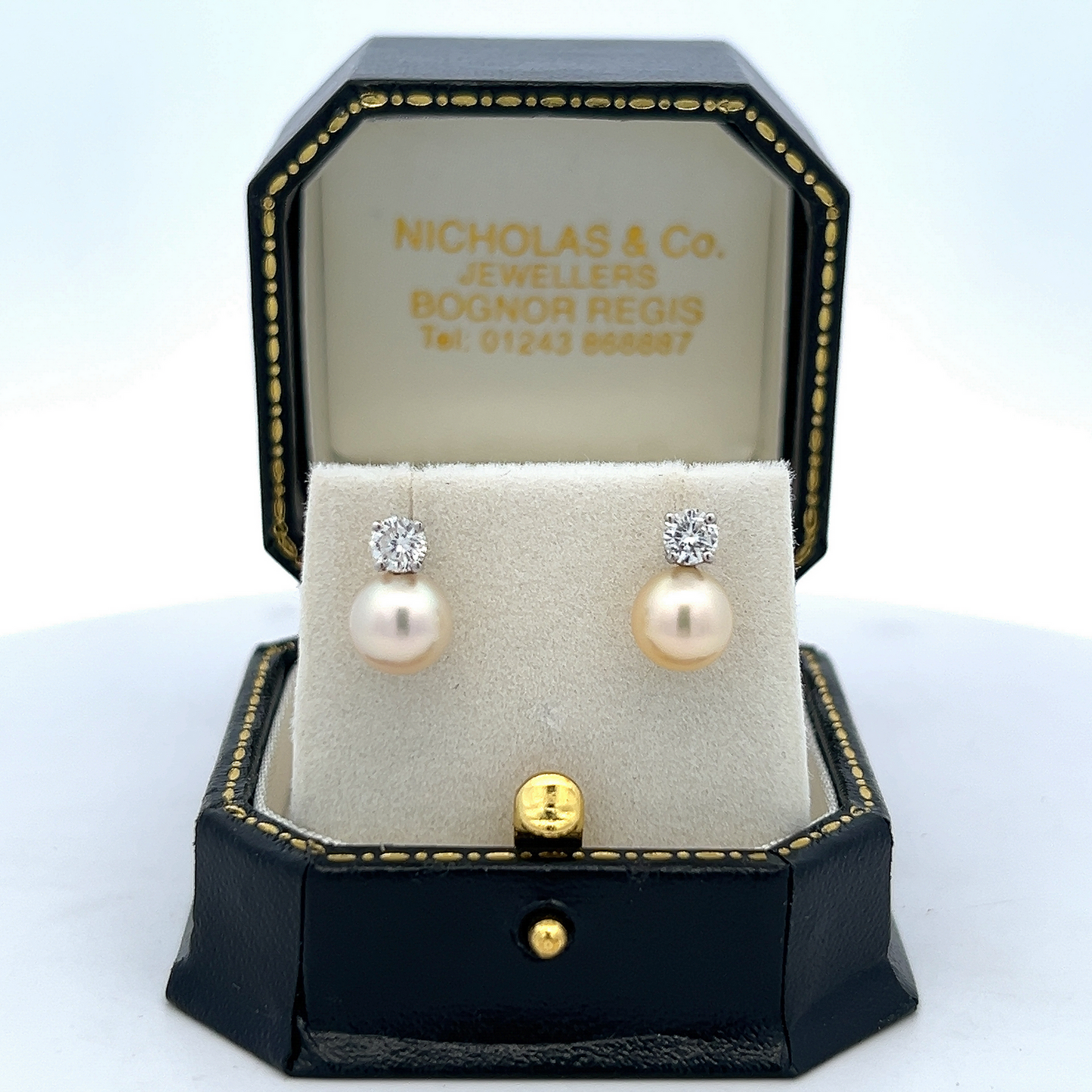 Vintage Diamond and 7.5mm Cultured Pearl 18ct White Gold Stud Earrings