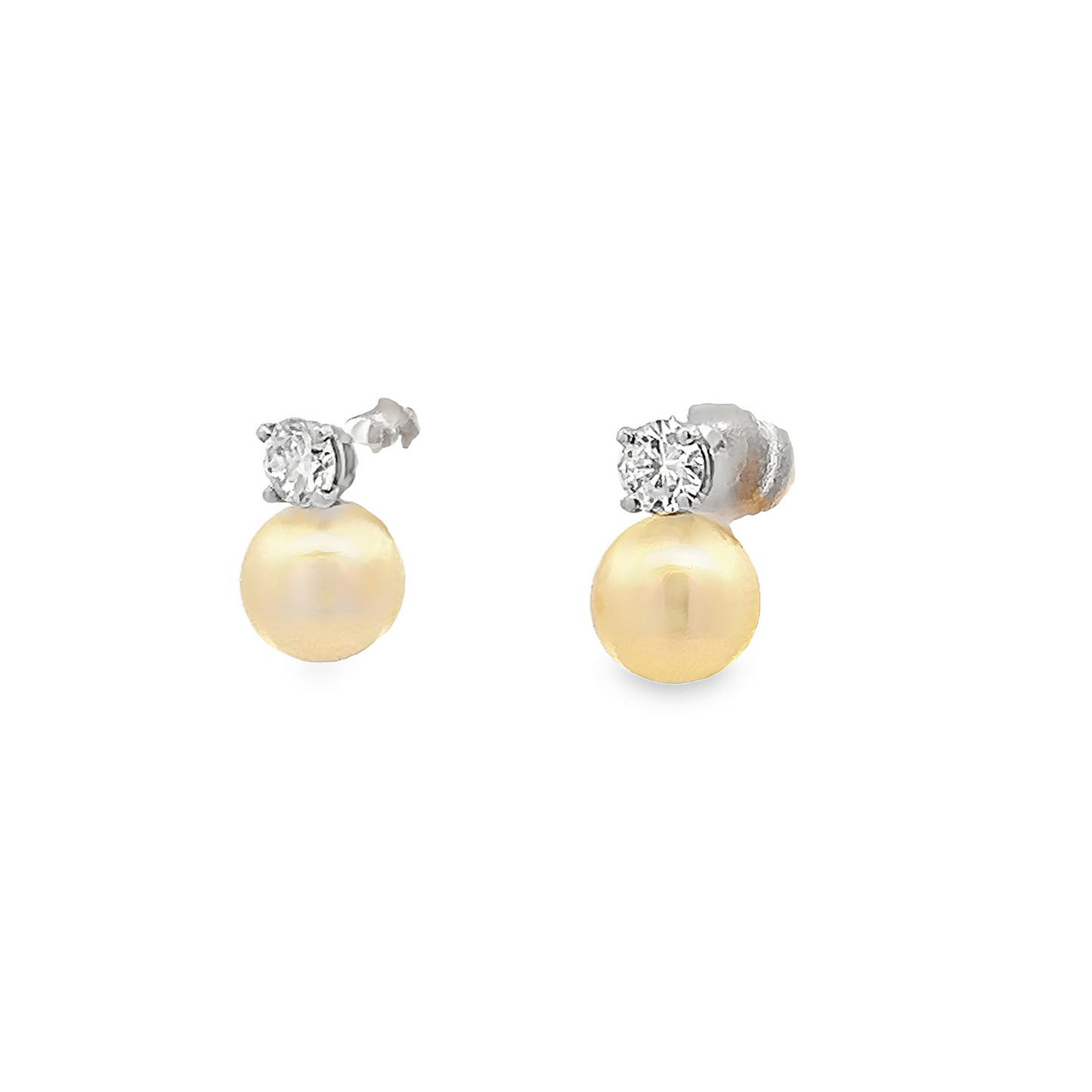Vintage Diamond and 7.5mm Cultured Pearl 18ct White Gold Stud Earrings