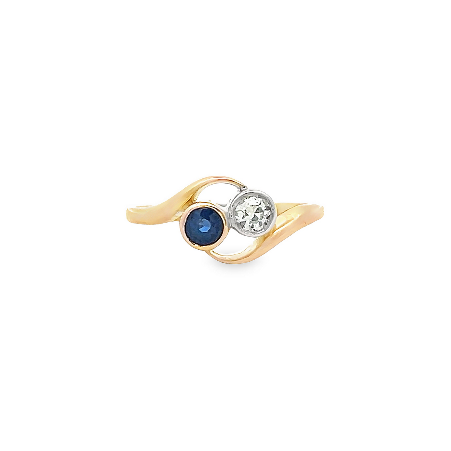 Antique Art Nouveau Sapphire and Diamond 18ct Gold 'Toi et Moi' Crossover Ring