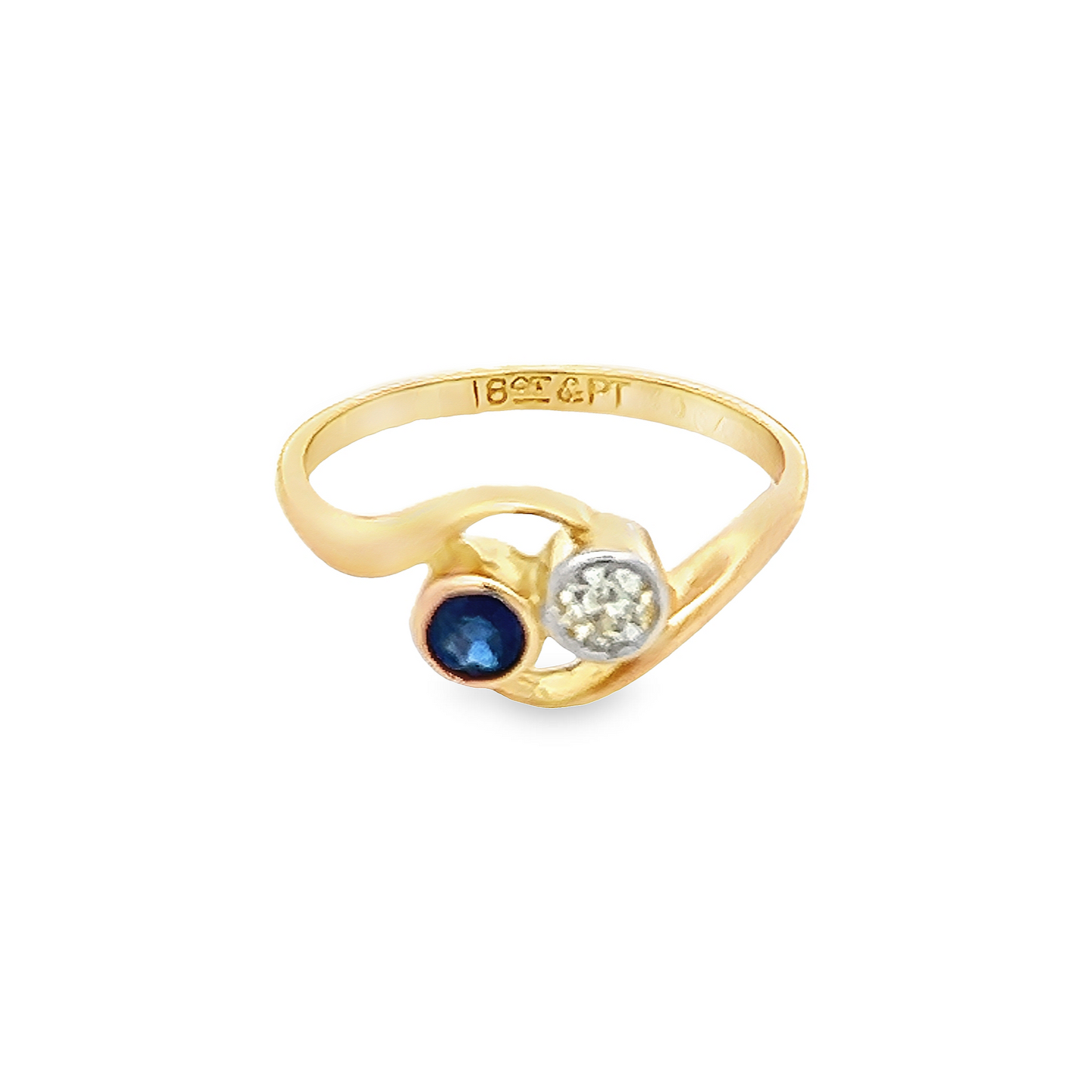 Antique Art Nouveau Sapphire and Diamond 18ct Gold 'Toi et Moi' Crossover Ring