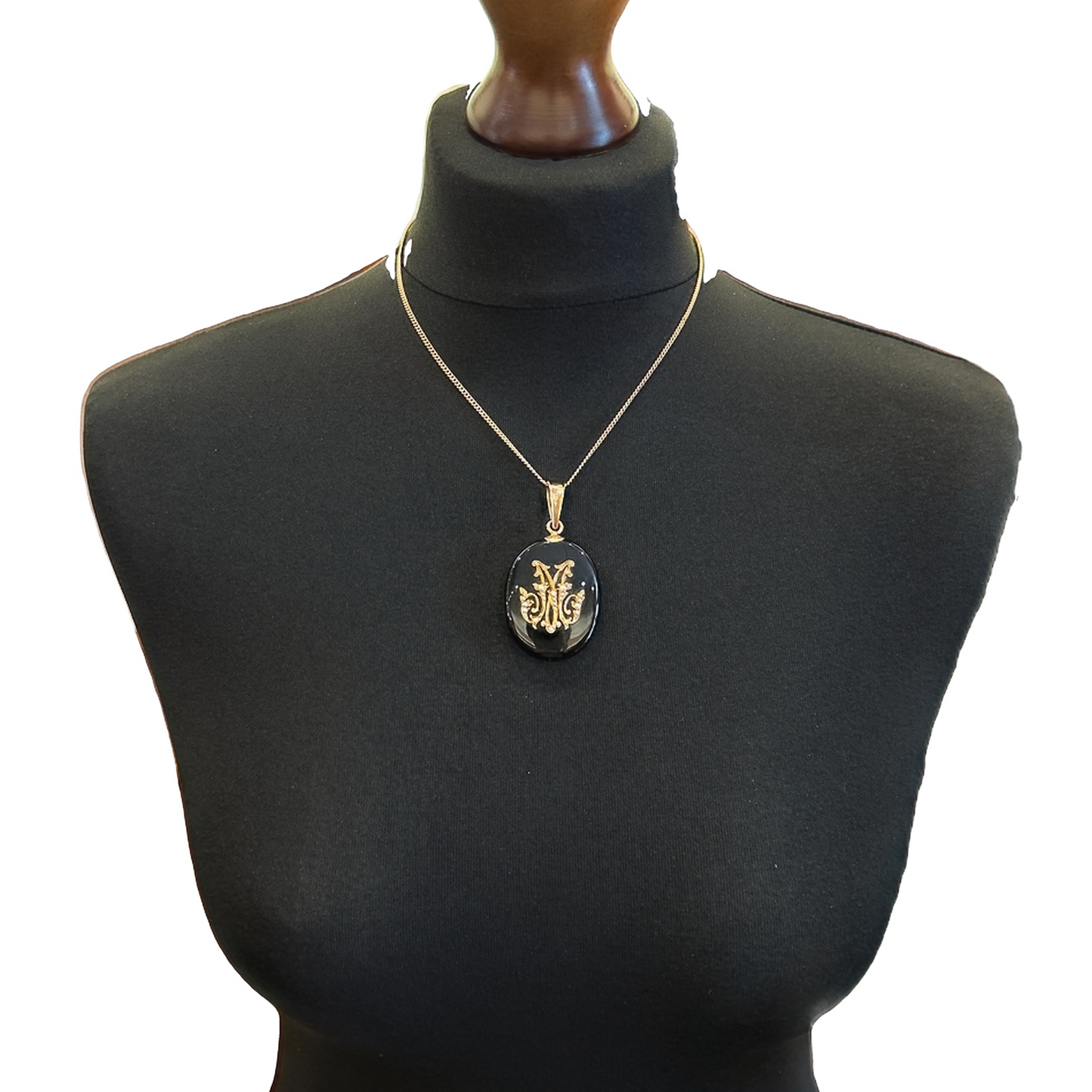 Antique Victorian Onyx and Seed Pearl 18ct Gold Oval Mourning Pendant with Locket Back