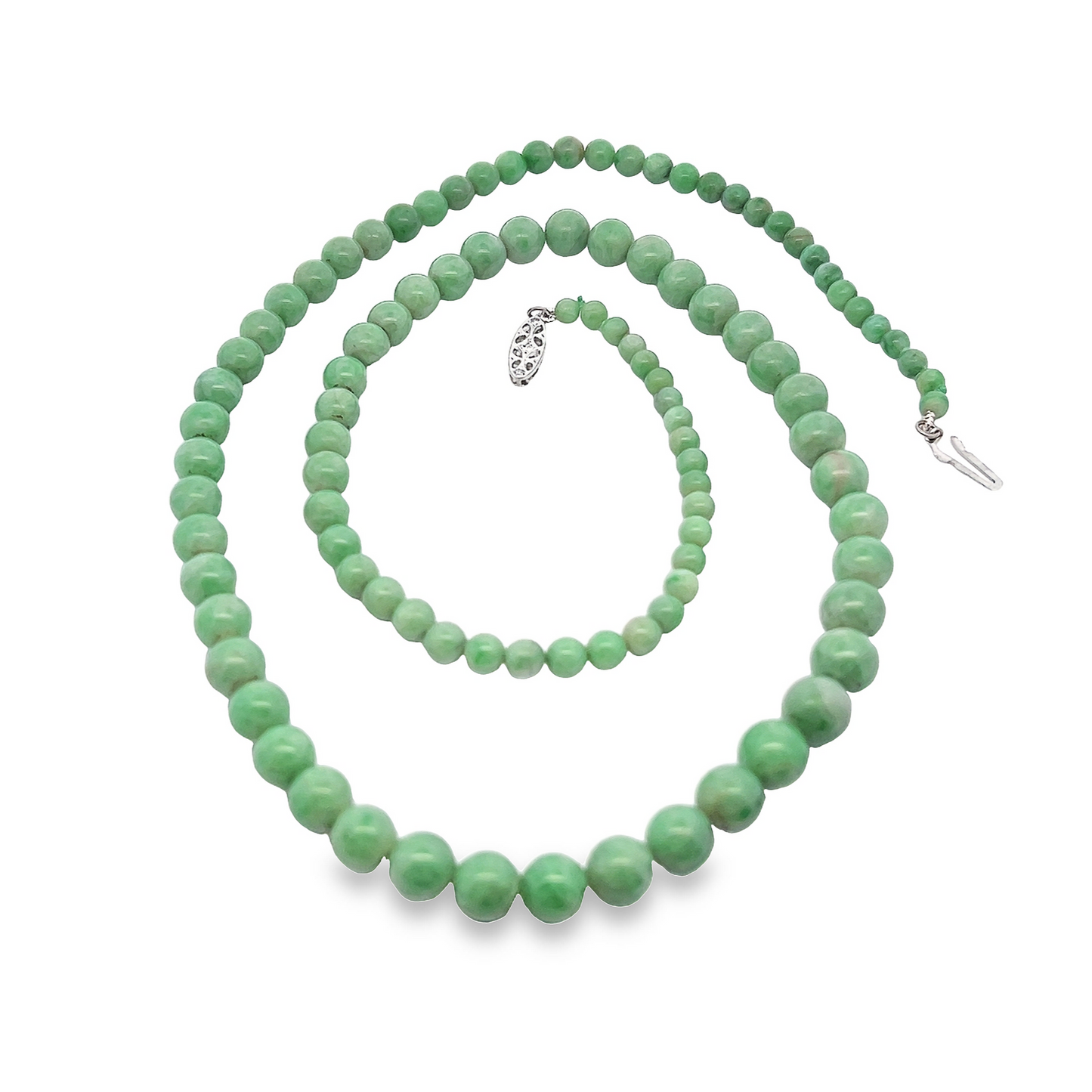 Antique Art Deco Jade Necklace with Diamond Set 18ct White Gold Clasp