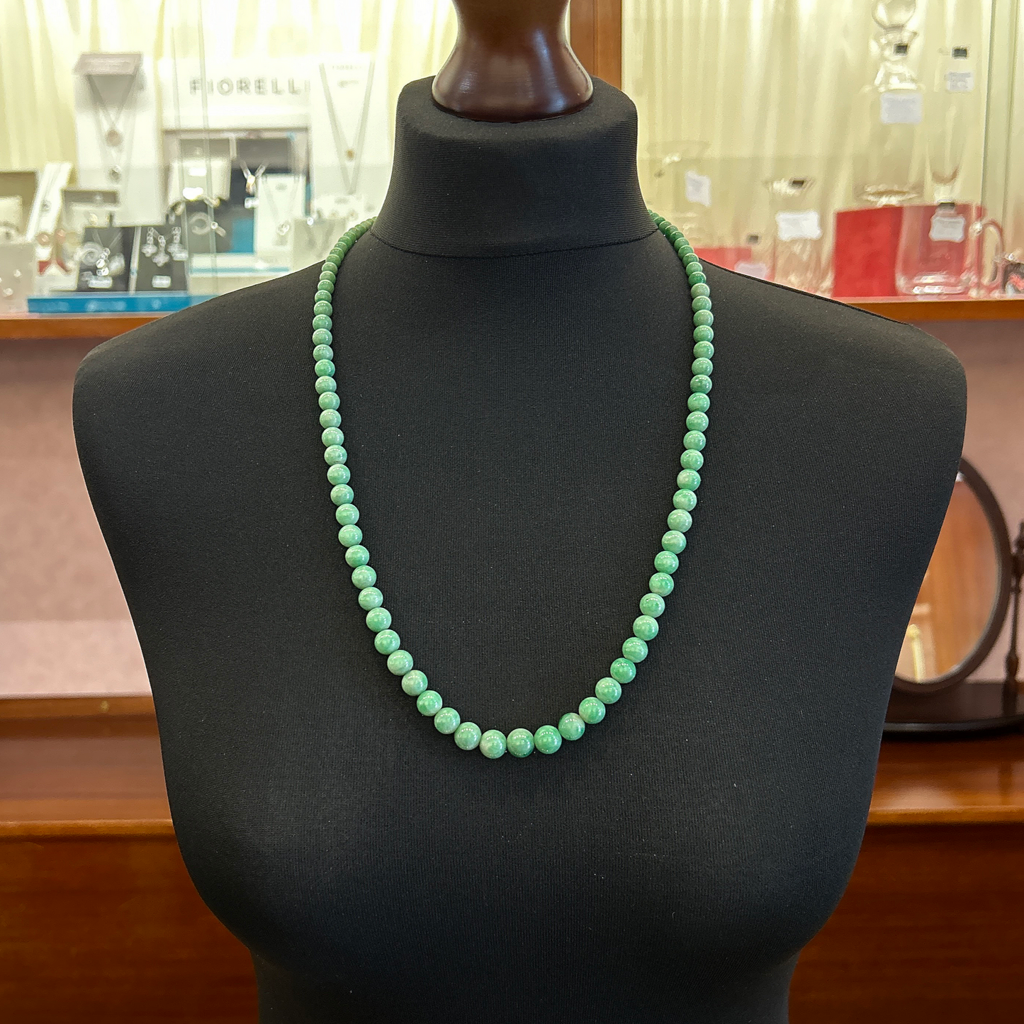 Antique Art Deco Jade Necklace with Diamond Set 18ct White Gold Clasp