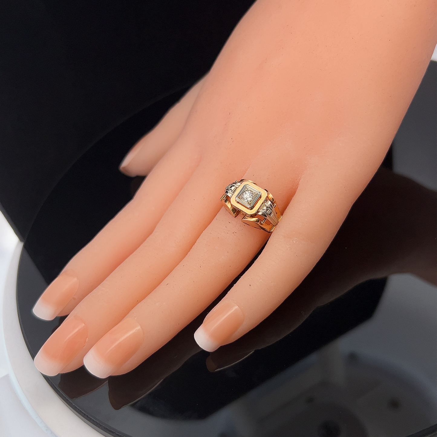 Vintage 1950's Art Deco 'Odeonesque' 18ct Gold Cocktail Ring Manufactured by Charles Garnier