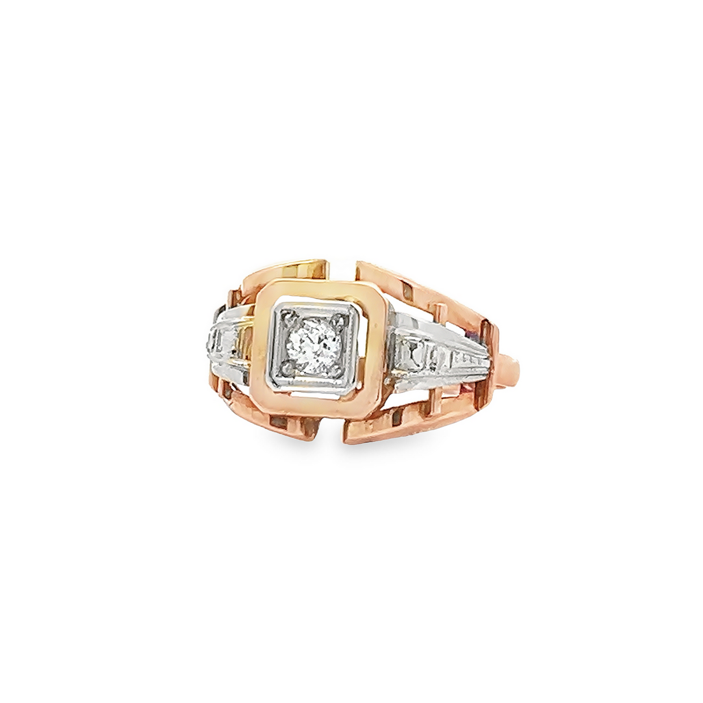 Vintage 1950's Art Deco 'Odeonesque' 18ct Gold Cocktail Ring Manufactured by Charles Garnier