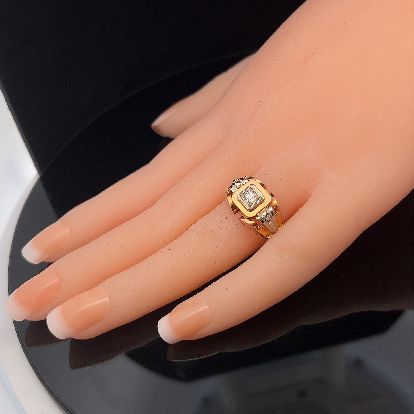Vintage 1950's Art Deco 'Odeonesque' 18ct Gold Cocktail Ring Manufactured by Charles Garnier