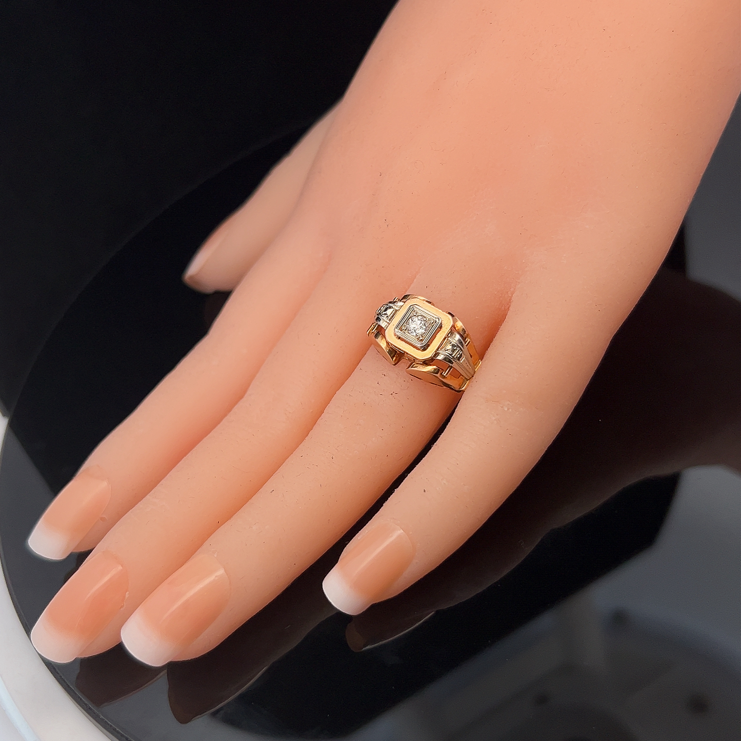 Vintage 1950's Art Deco 'Odeonesque' 18ct Gold Cocktail Ring Manufactured by Charles Garnier