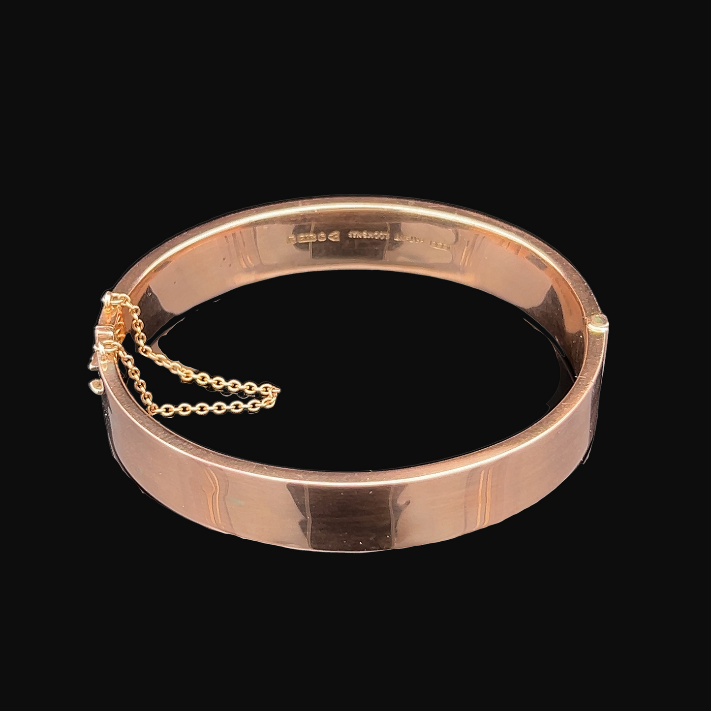 Antique Art Deco 9ct Rose Gold Hinged Bangle with Engraved Foliate Motifs
