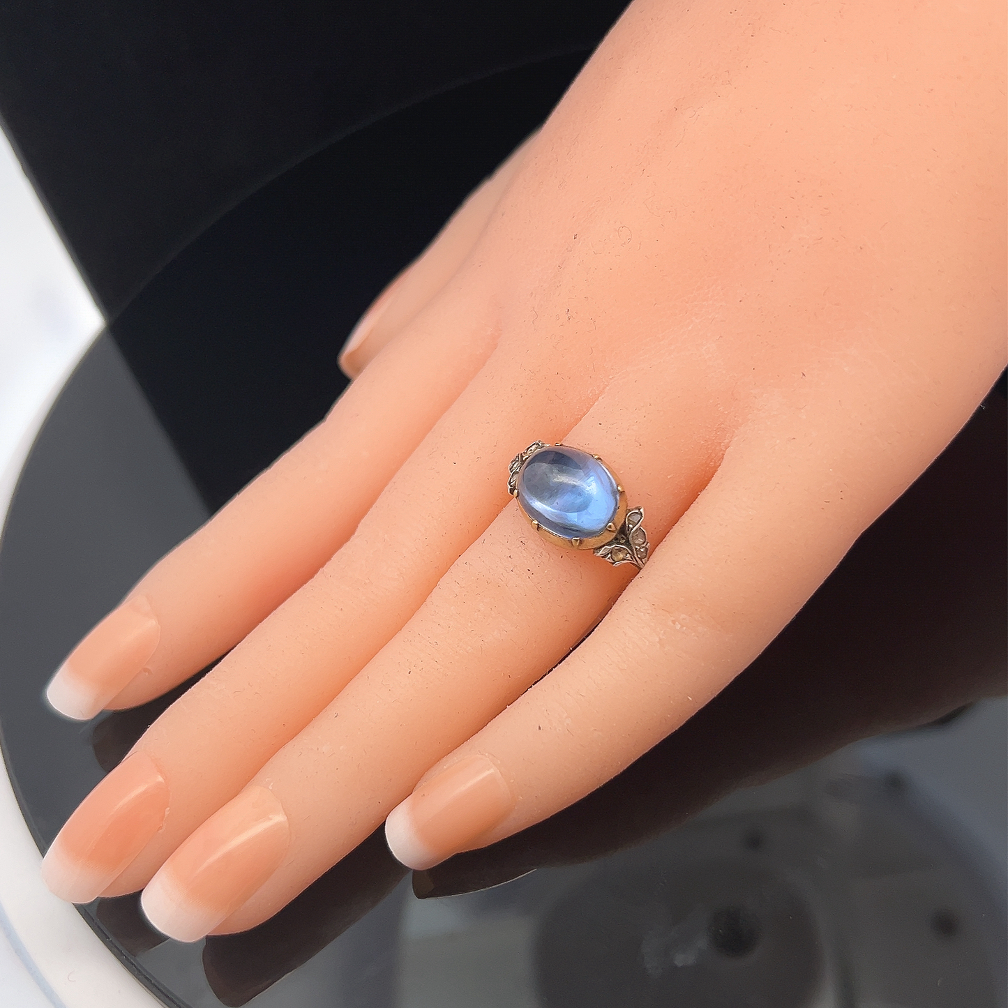 Antique Georgian Untreated Ceylon Sapphire and Diamond Ring. Gold and Silver Set