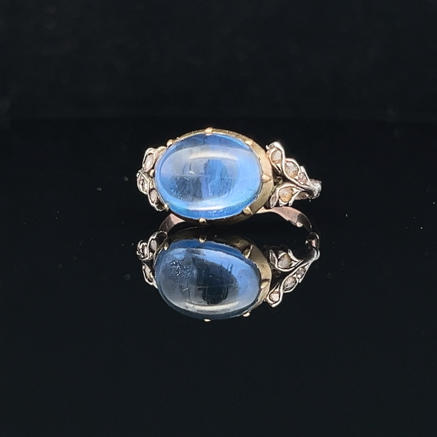 Antique Georgian Untreated Ceylon Sapphire and Diamond Ring. Gold and Silver Set