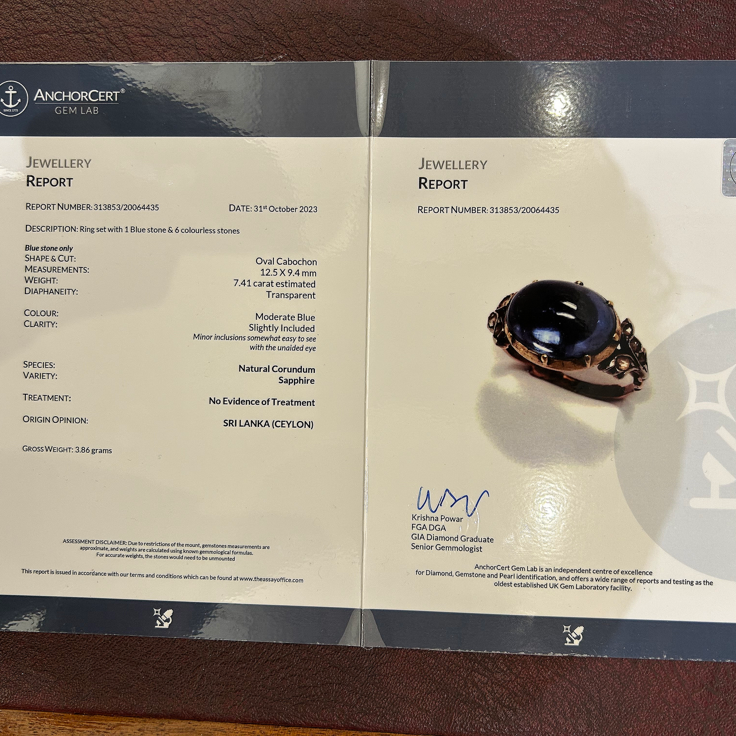 Antique Georgian Untreated Ceylon Sapphire and Diamond Ring. Gold and Silver Set