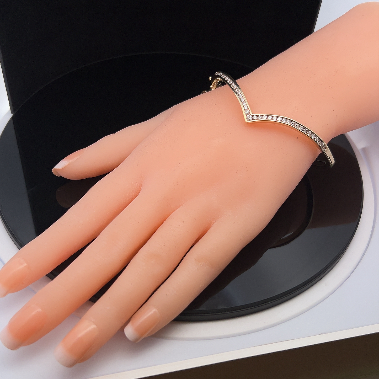 Vintage Diamond Set 9ct Gold Wishbone Bangle
