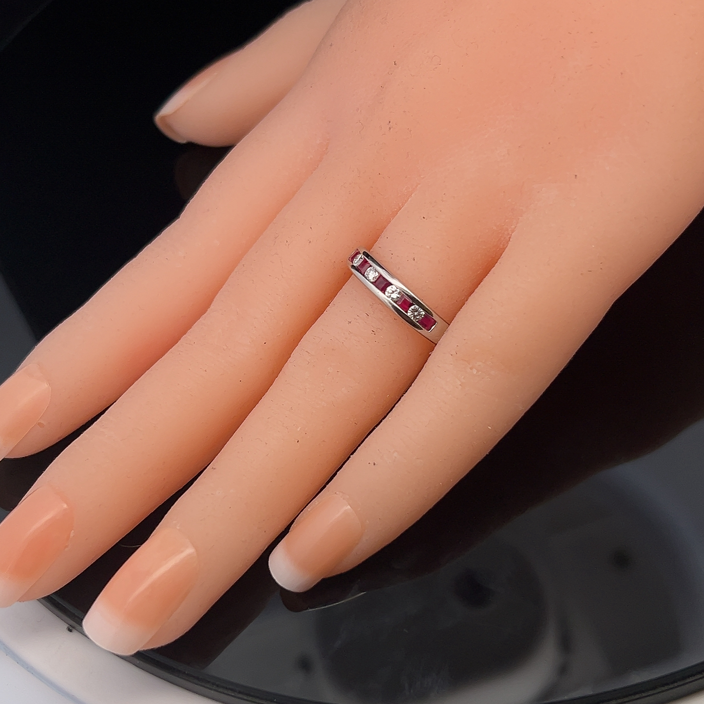 Vintage Diamond and Ruby Platinum Half Eternity Ring