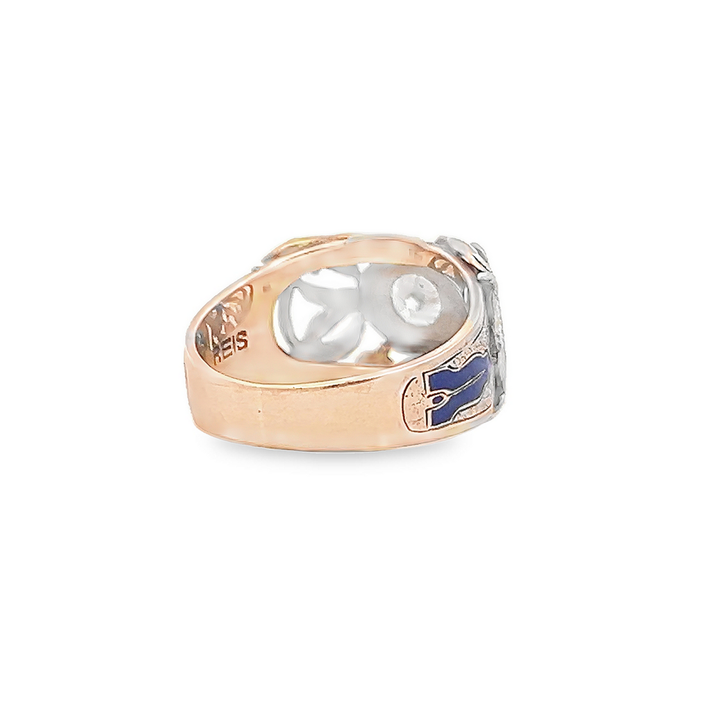 Vintage Diamond Set 10ct Gold Enamelled Masonic Ring