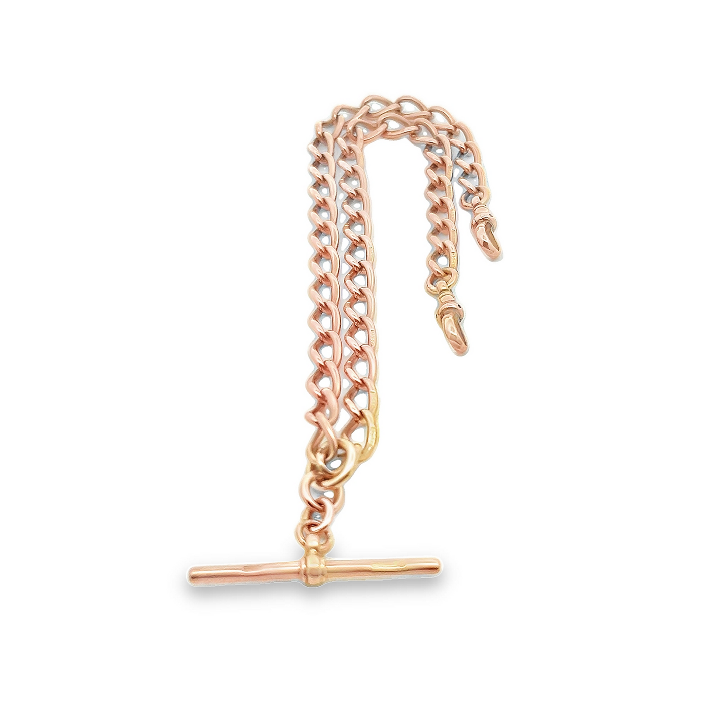 Antique Victorian Solid Open Curb Link 9ct Rose Gold Albert Watch Chain with T-Bar