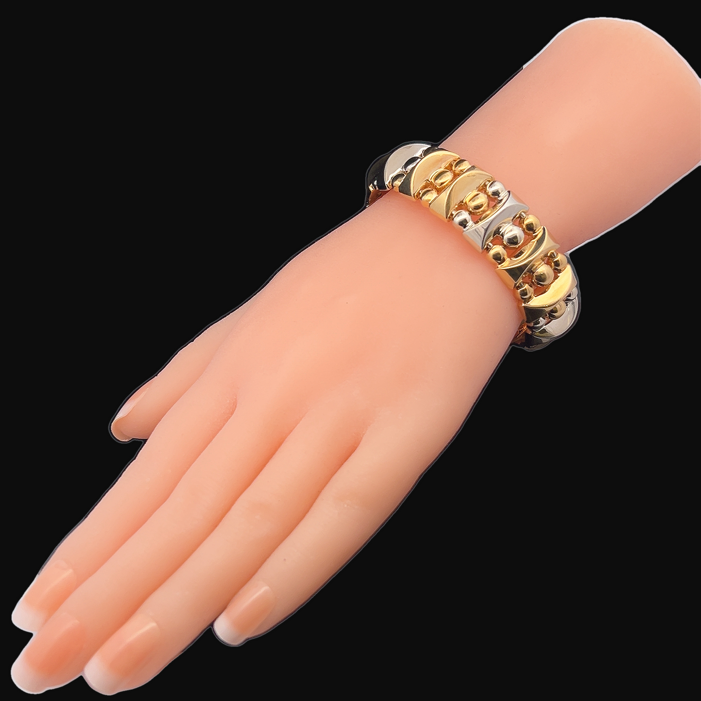 Vintage 18ct Gold Pyramid and Bead Design Cuff Bangle