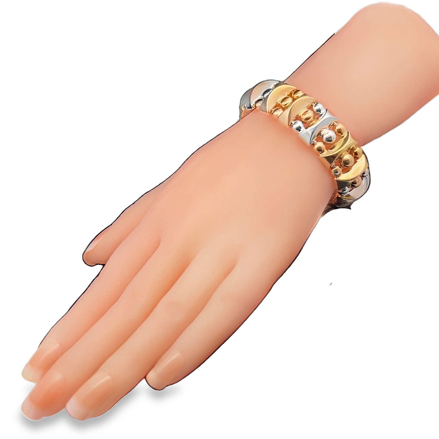 Vintage 18ct Gold Pyramid and Bead Design Cuff Bangle
