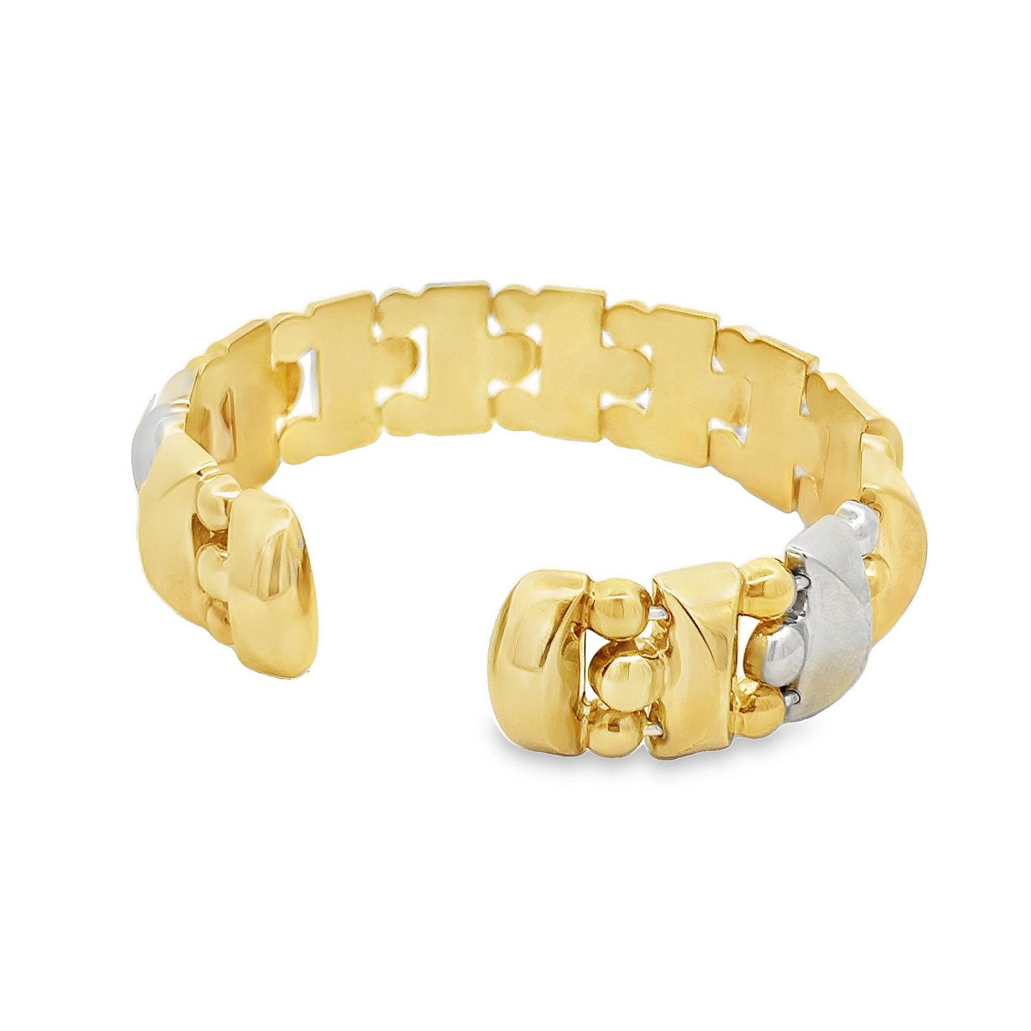 Vintage 18ct Gold Pyramid and Bead Design Cuff Bangle