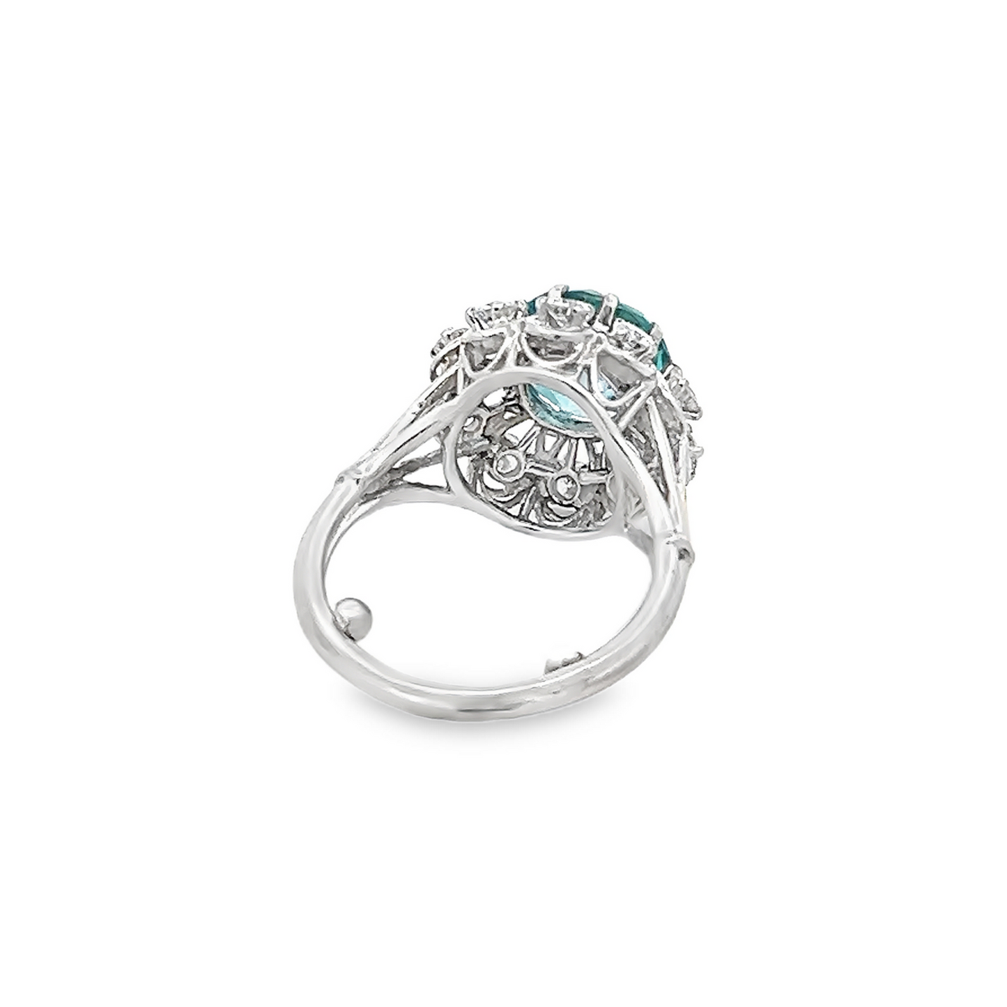 Vintage Blue Zircon and Diamond Platinum Cocktail Ring