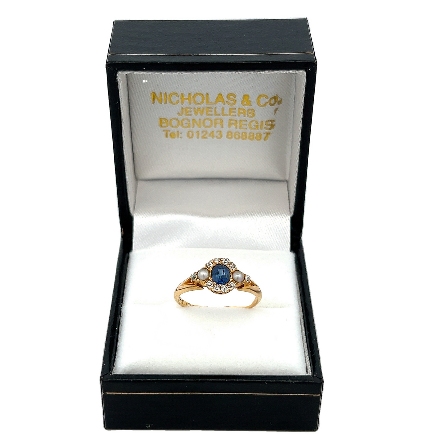 Antique Victorian Sapphire, Diamond and Pearl 18ct Gold Cluster Ring