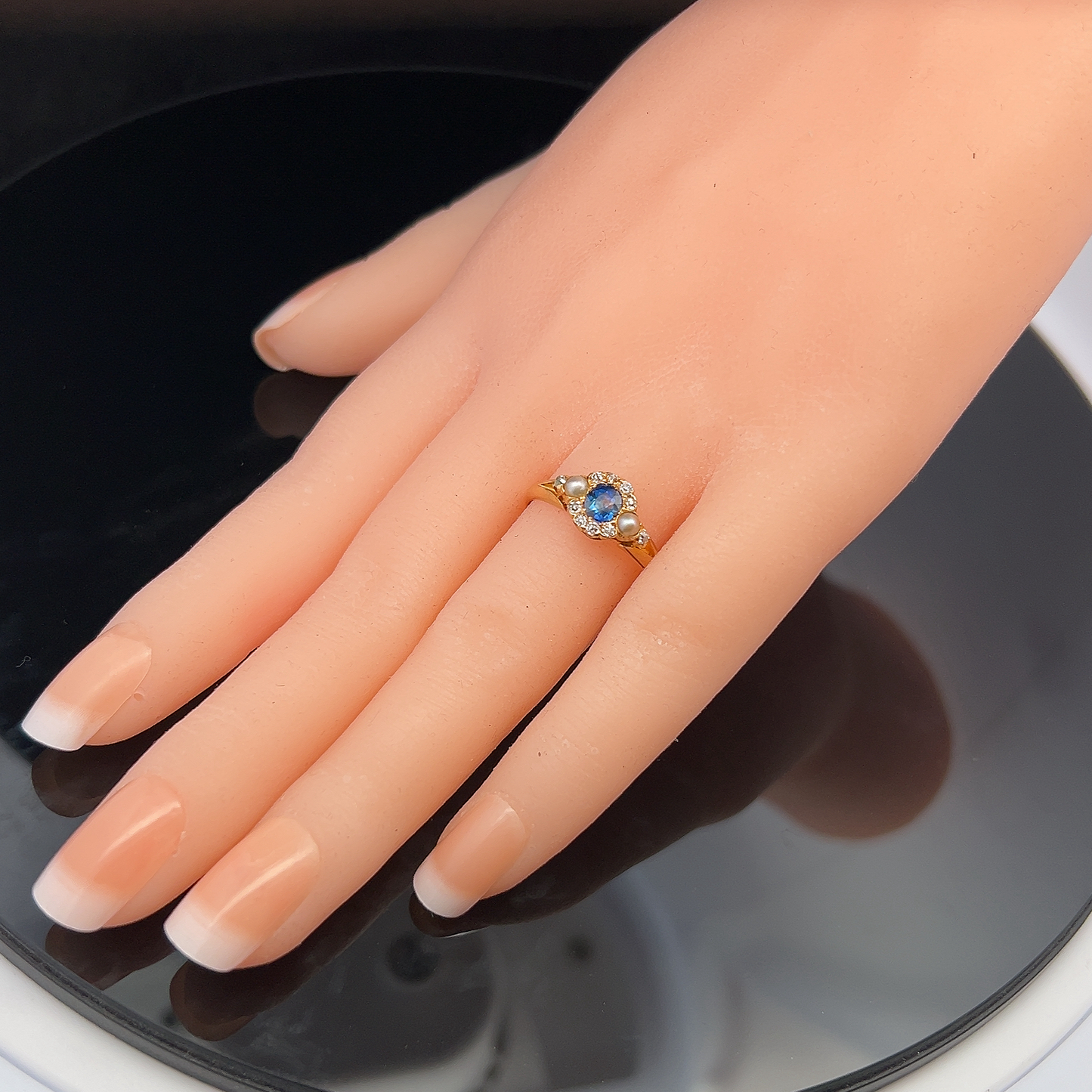Antique Victorian Sapphire, Diamond and Pearl 18ct Gold Cluster Ring