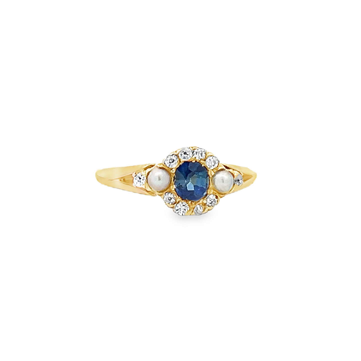Antique Victorian Sapphire, Diamond and Pearl 18ct Gold Cluster Ring