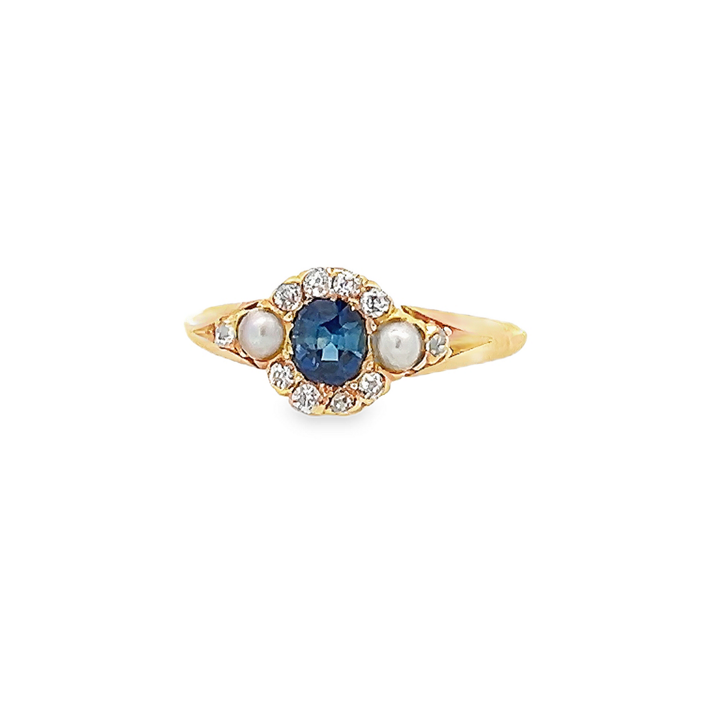 Antique Victorian Sapphire, Diamond and Pearl 18ct Gold Cluster Ring