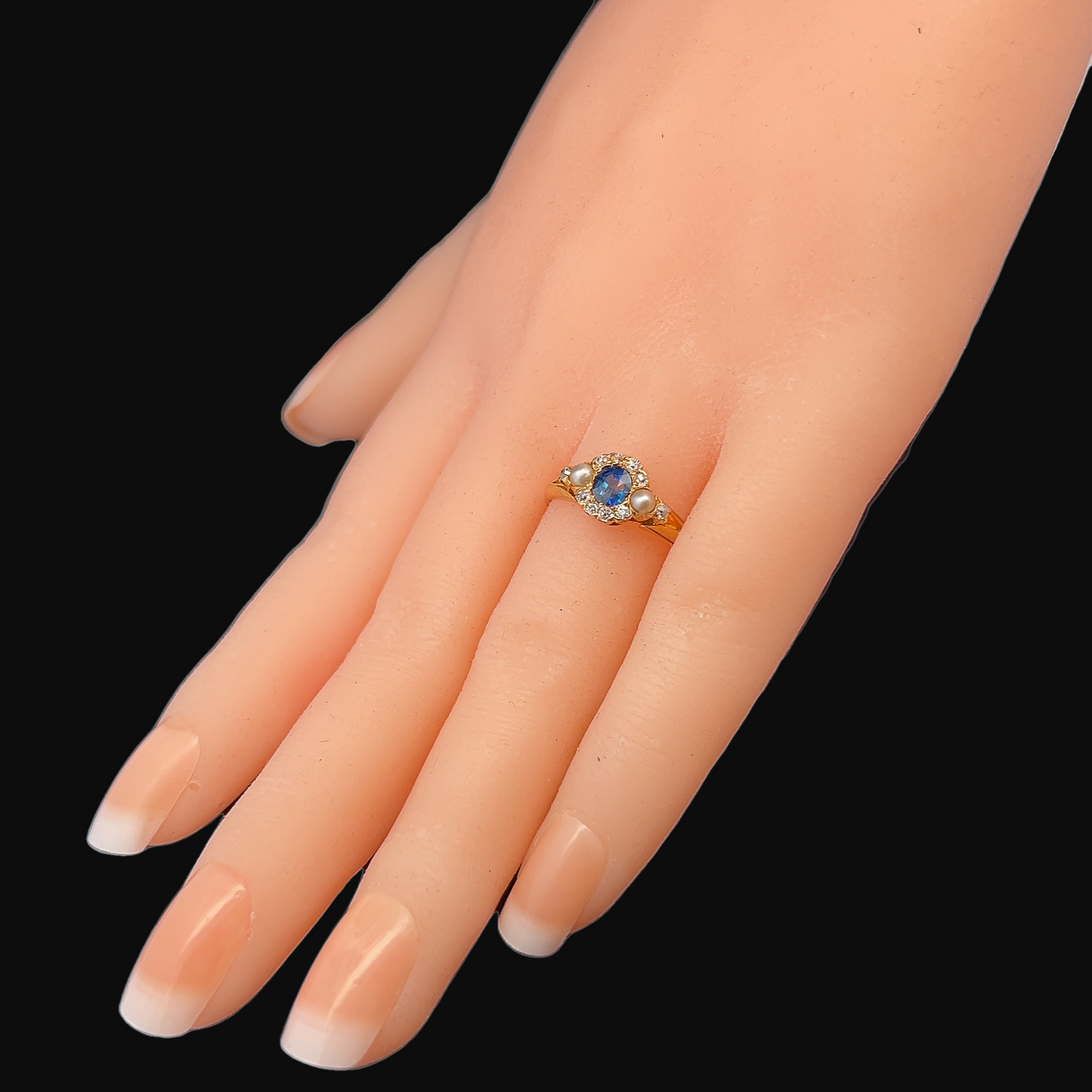 Antique Victorian Sapphire, Diamond and Pearl 18ct Gold Cluster Ring