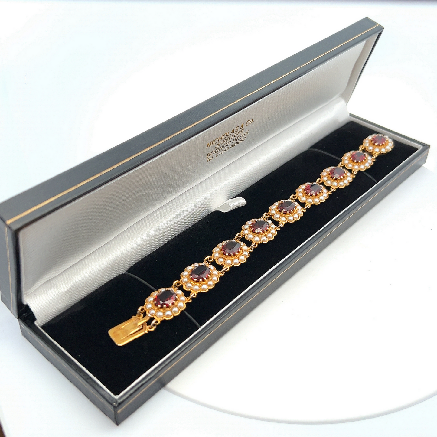 Vintage Georgian Style Garnet and Pearl 9ct Gold Bracelet