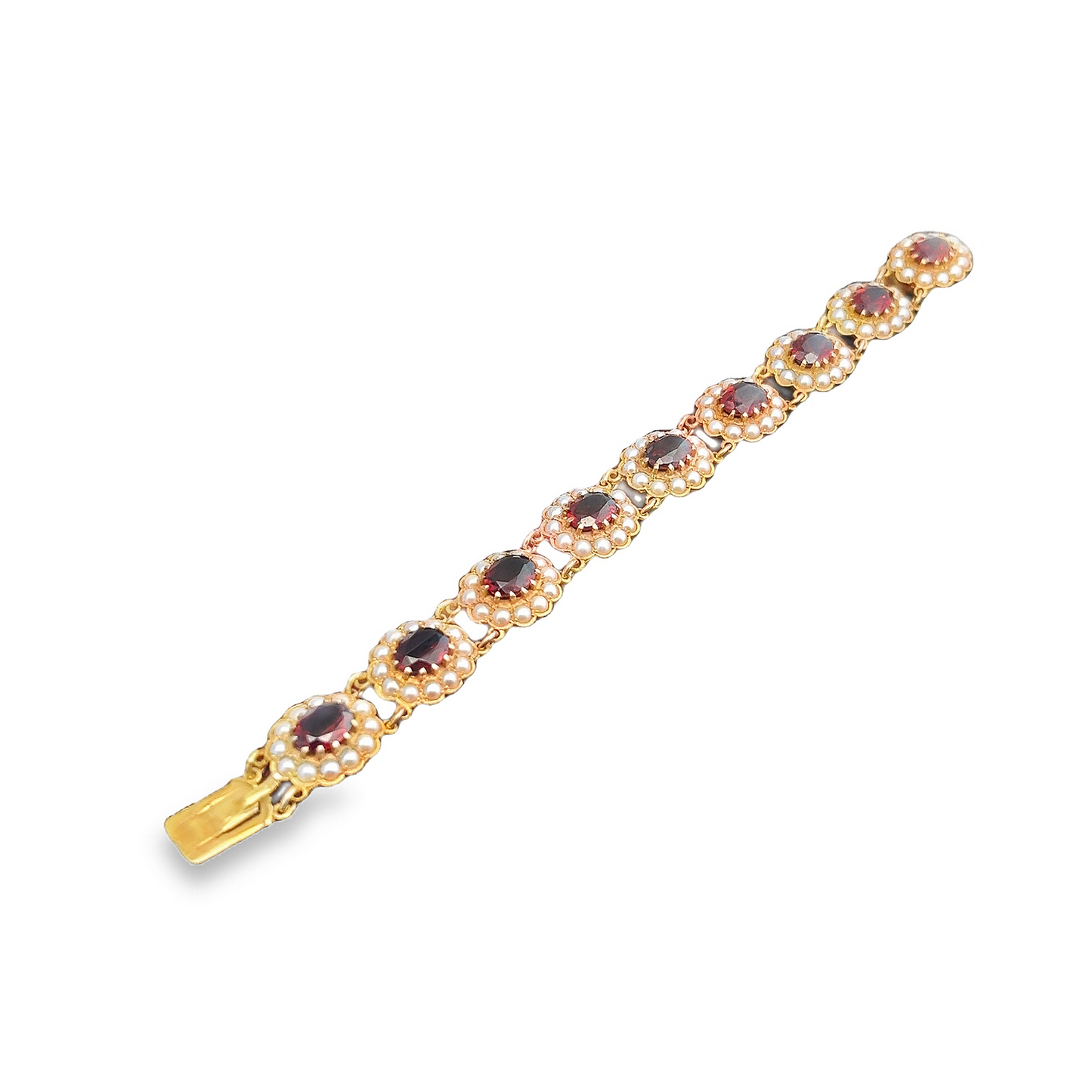 Vintage Georgian Style Garnet and Pearl 9ct Gold Bracelet