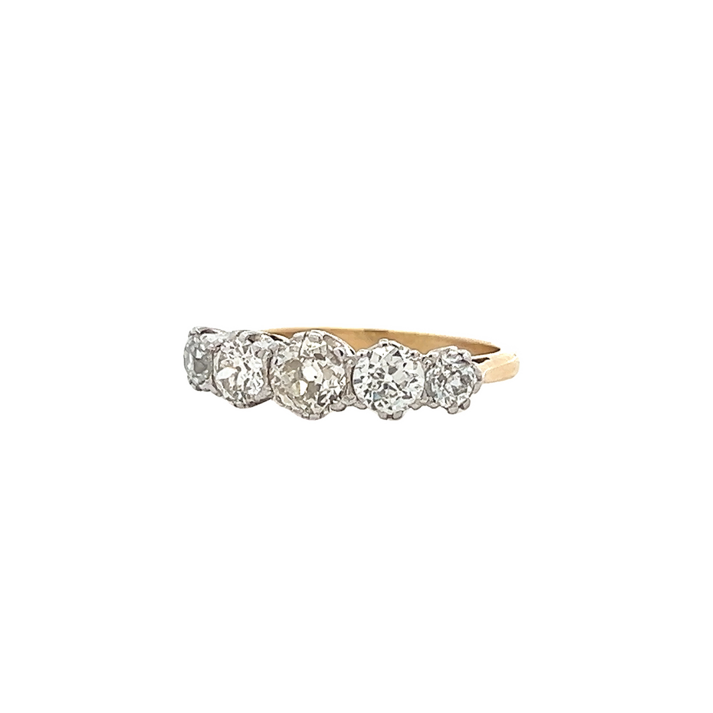 Antique Early 20th Century 5 Stone Old European Cut Diamond 18ct Gold and Platinum Ring