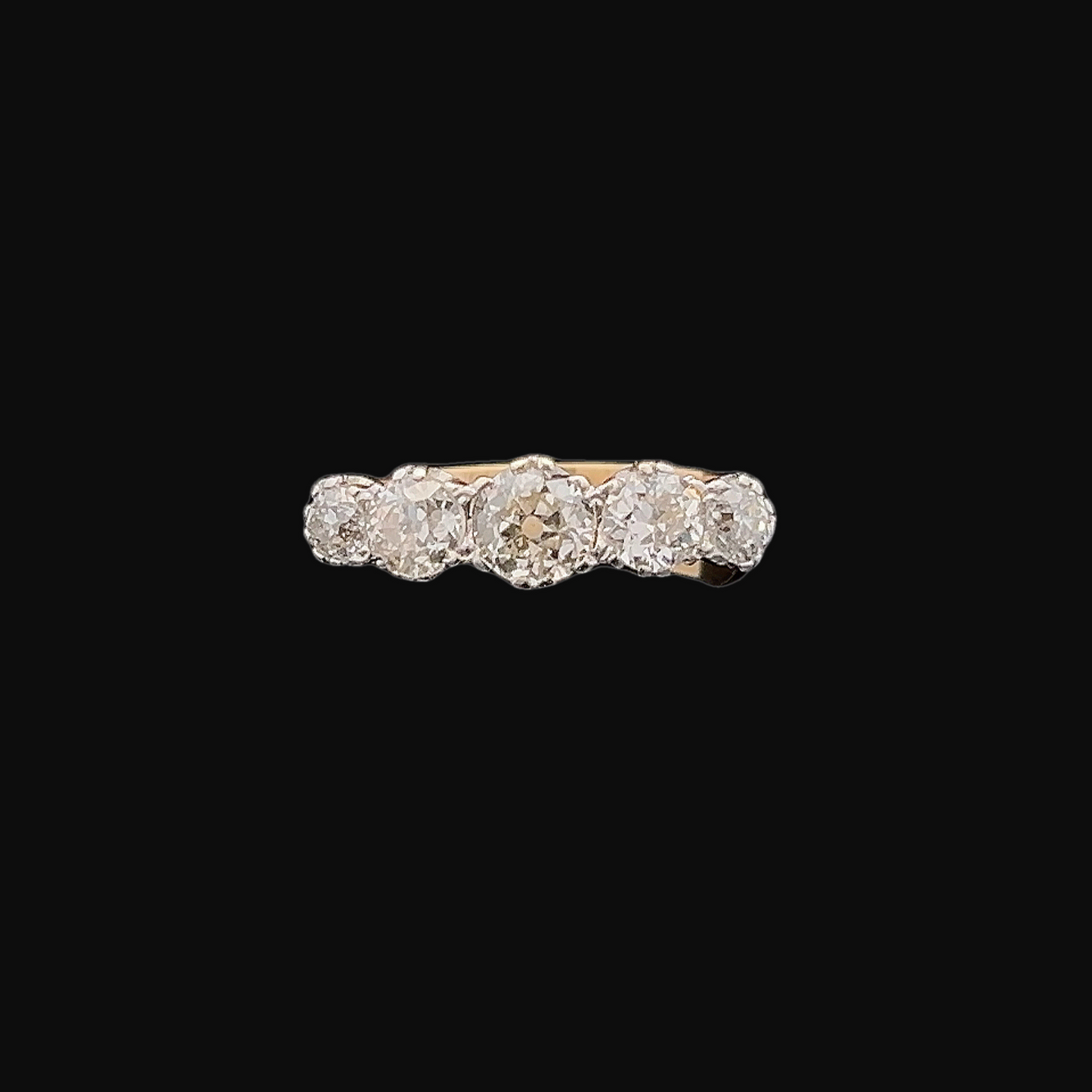Antique Early 20th Century 5 Stone Old European Cut Diamond 18ct Gold and Platinum Ring