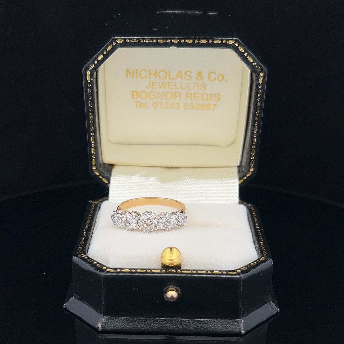 Antique Early 20th Century 5 Stone Old European Cut Diamond 18ct Gold and Platinum Ring