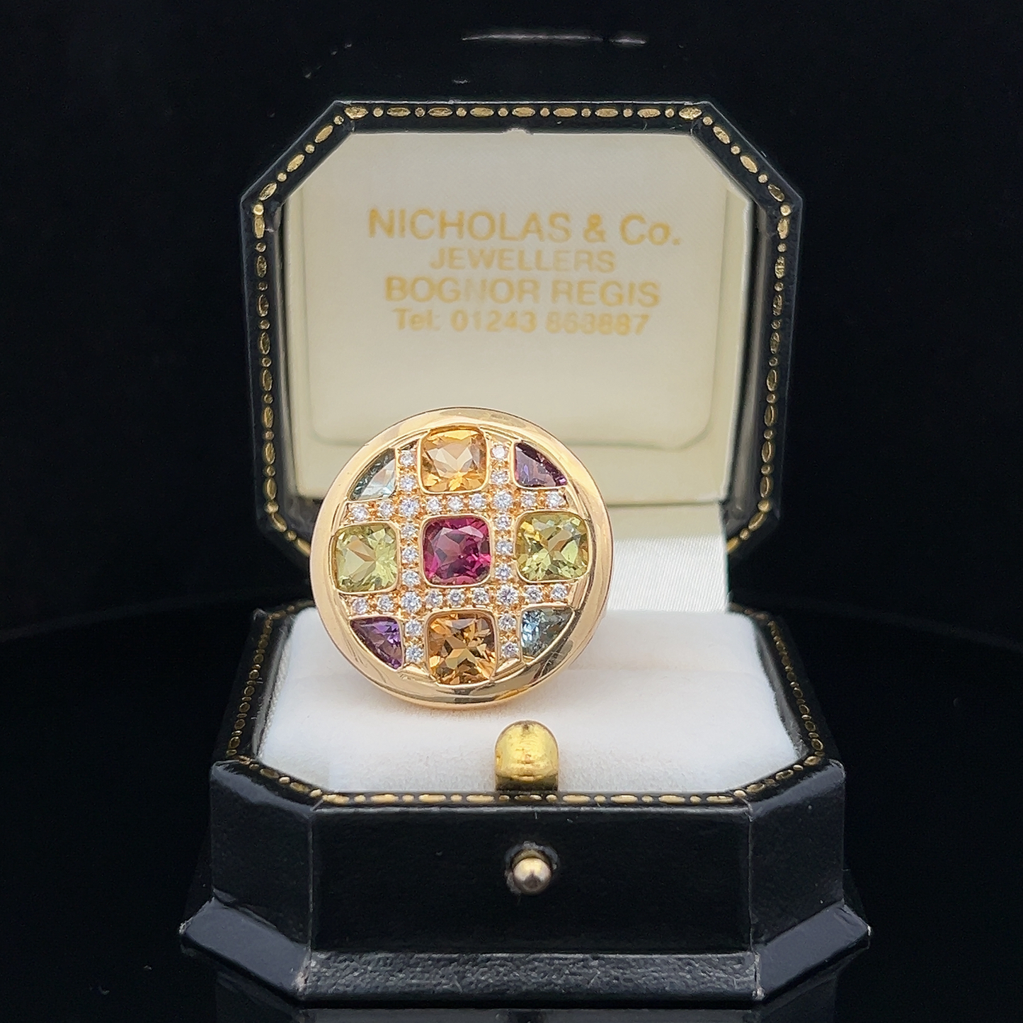 Vintage Multi Gemstone 18ct Gold Cocktail Ring