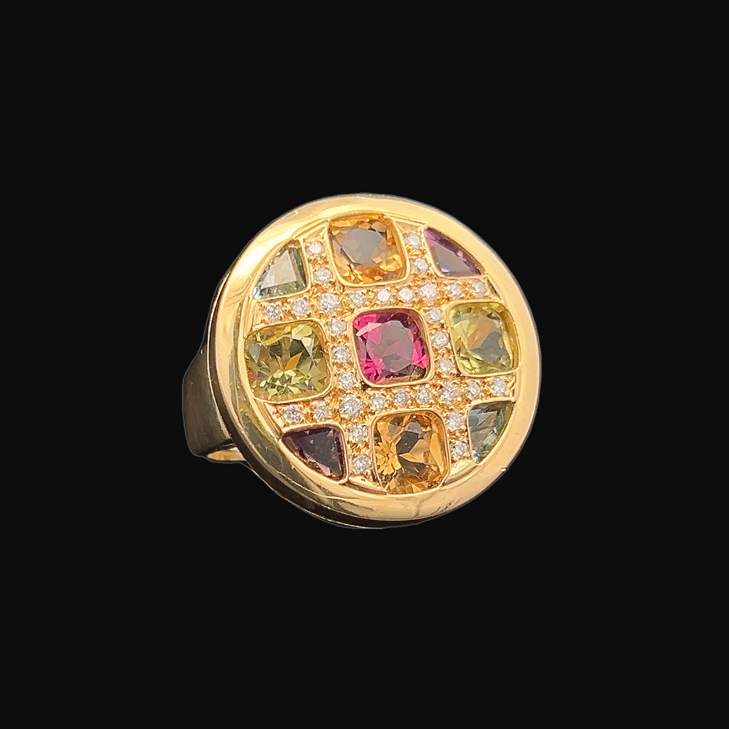 Vintage Multi Gemstone 18ct Gold Cocktail Ring