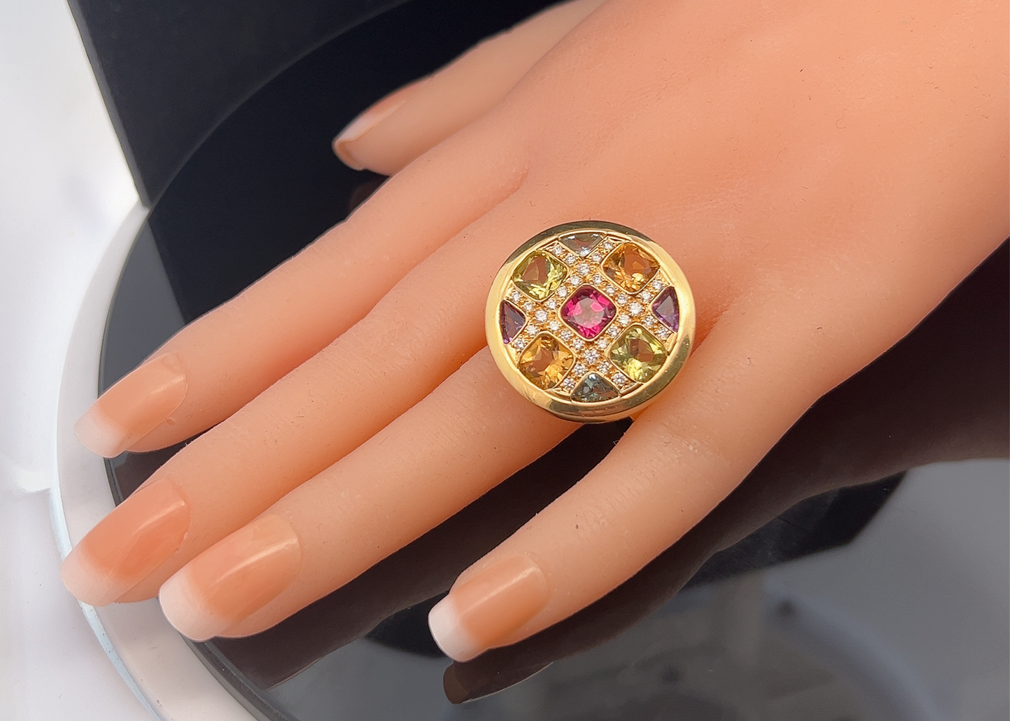 Vintage Multi Gemstone 18ct Gold Cocktail Ring