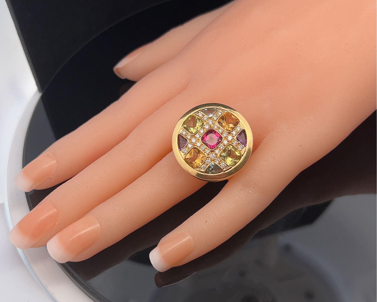 Vintage Multi Gemstone 18ct Gold Cocktail Ring