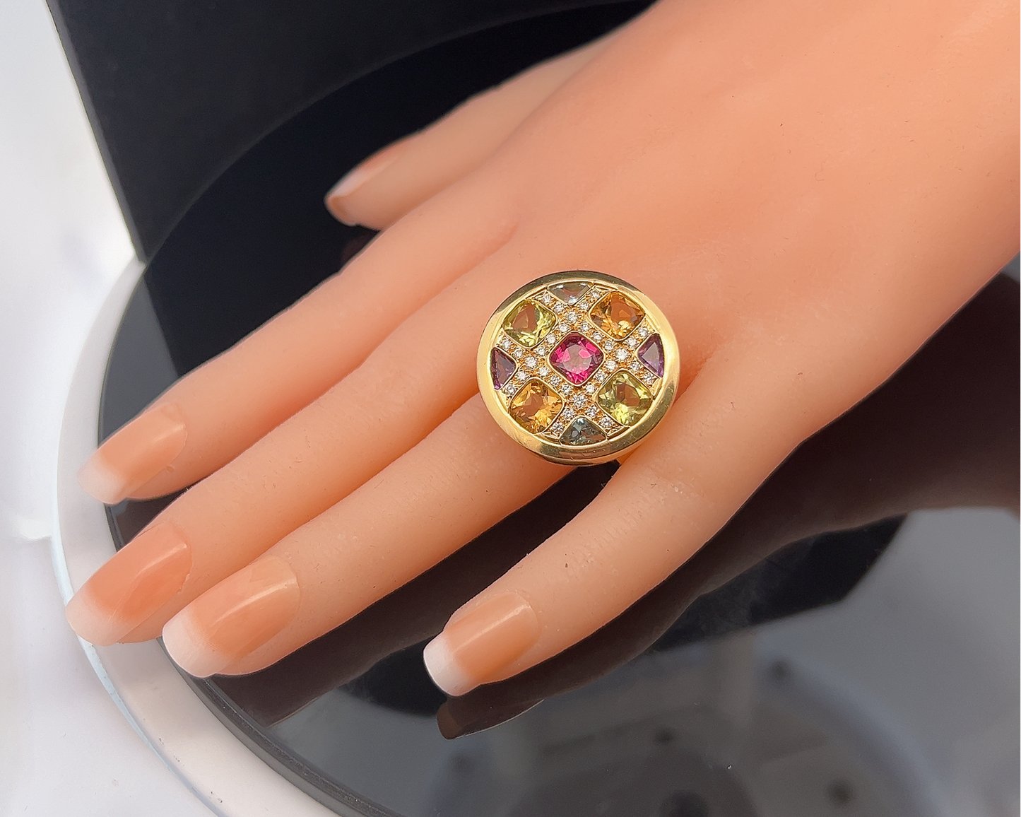 Vintage Multi Gemstone 18ct Gold Cocktail Ring