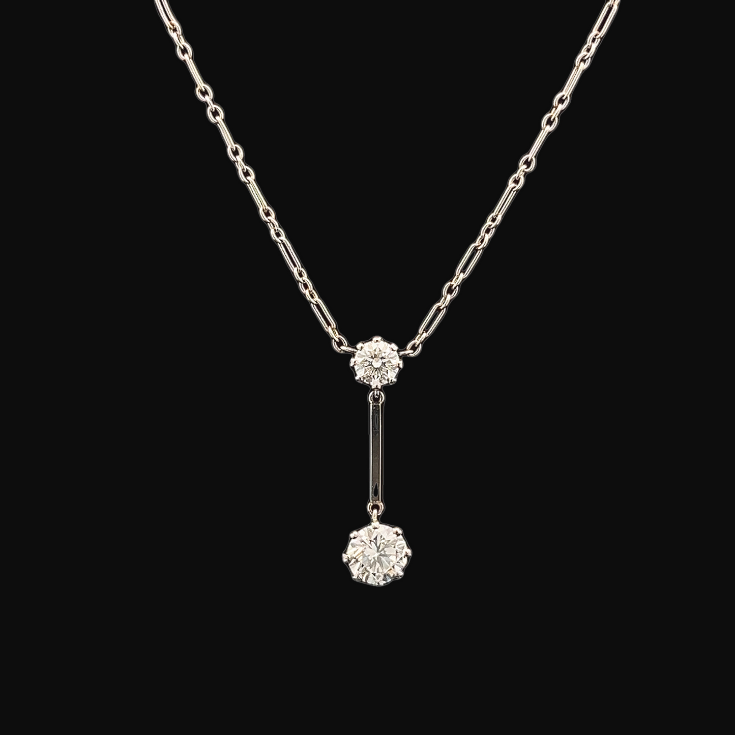 Vintage Art Deco Lavalier/Negligee 1.45 Carat Diamond Drop Platinum Necklace