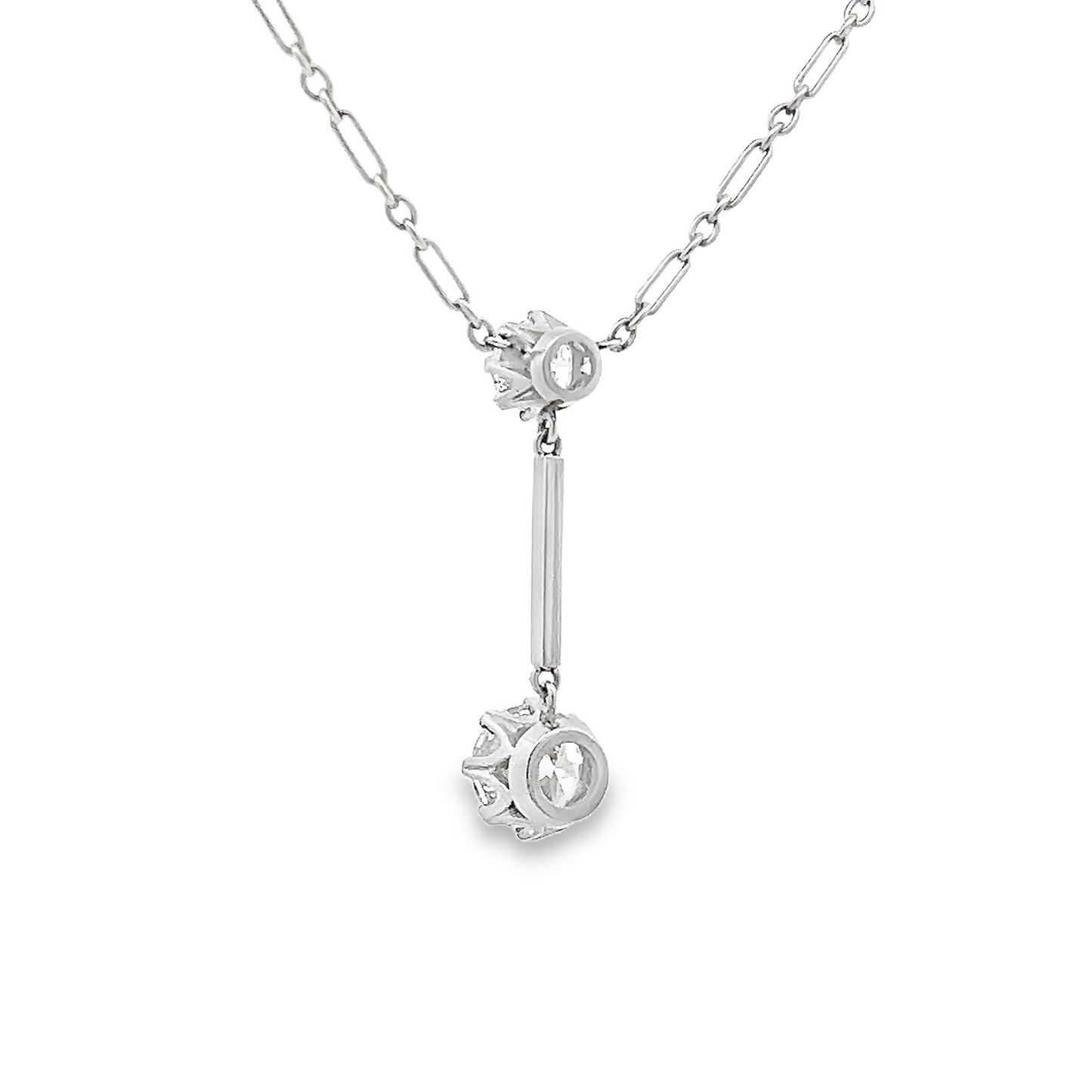 Vintage Art Deco Lavalier/Negligee 1.45 Carat Diamond Drop Platinum Necklace