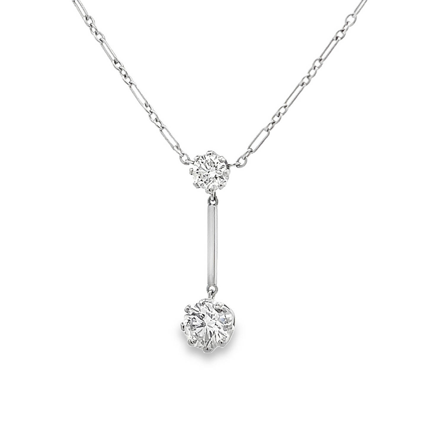 Vintage Art Deco Lavalier/Negligee 1.45 Carat Diamond Drop Platinum Necklace
