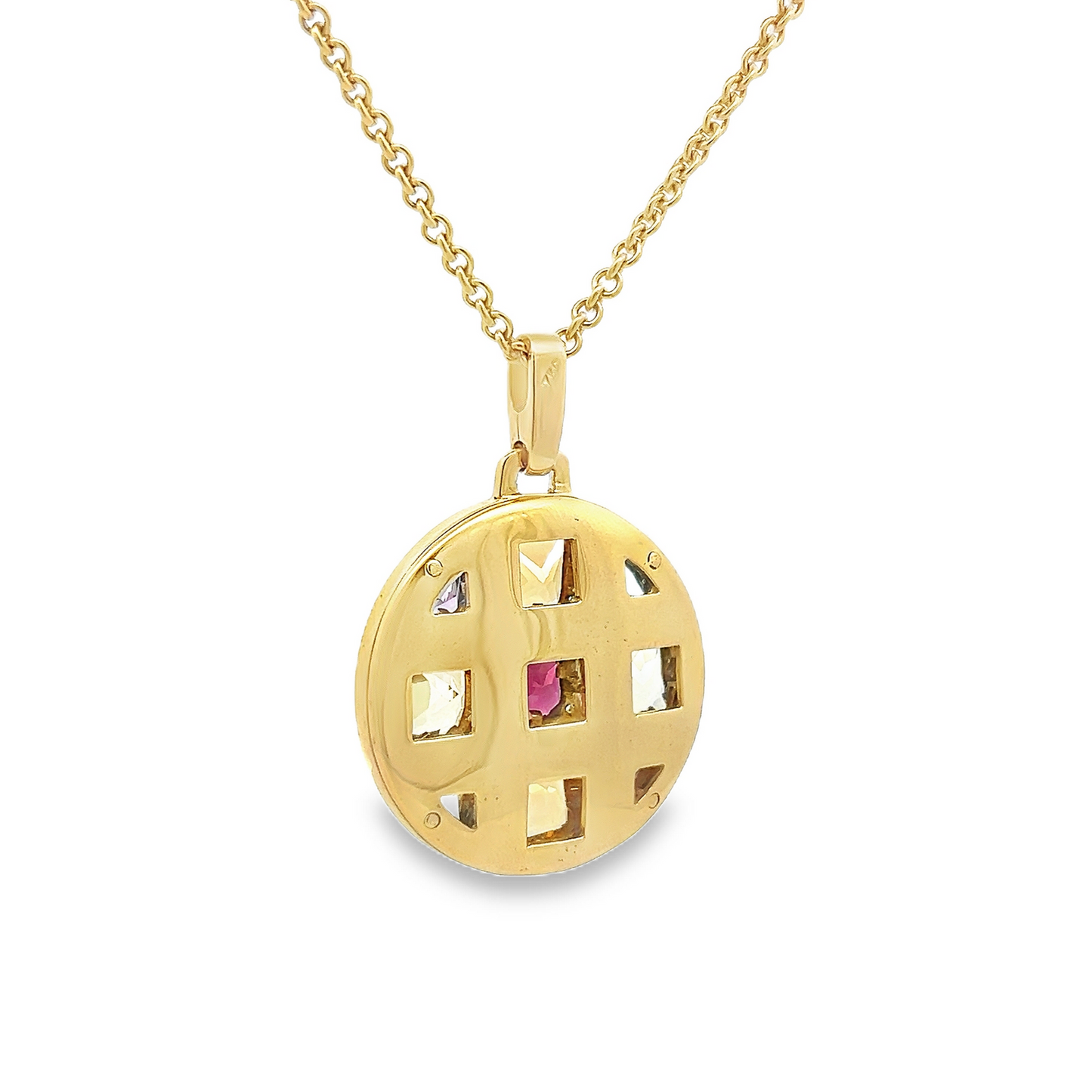 Vintage Multi Gemstone 18ct Gold Cocktail Pendant with 18ct Gold Chain Attached