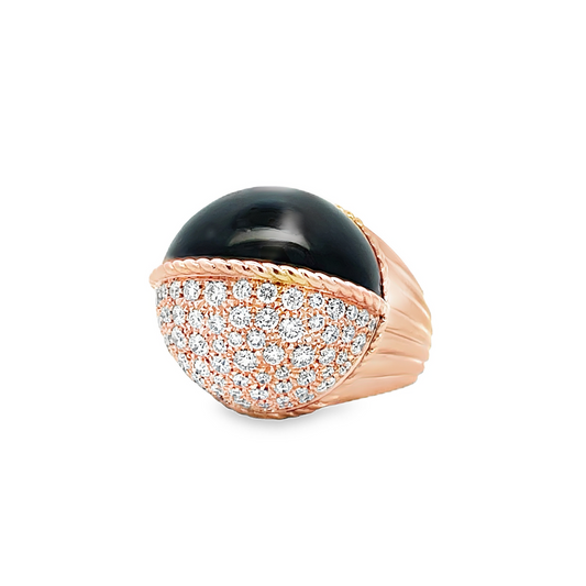 Contemporary Paris Nouvelle Vague Black Jade and Diamond 18ct Rose Gold Bombe Cocktail Ring