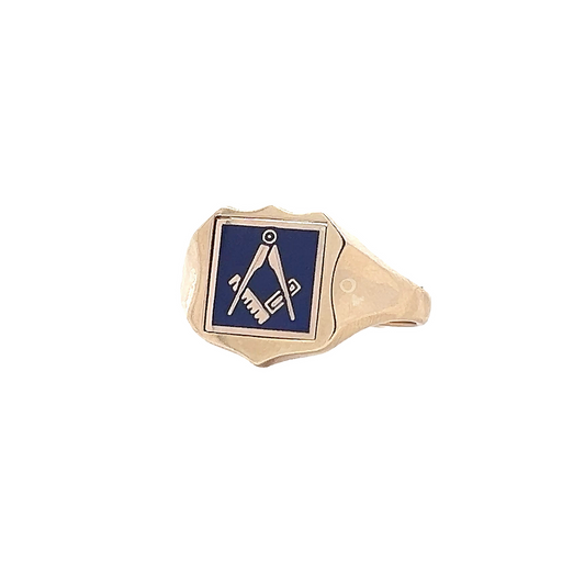 Vintage Enamel Masonic 'Swivelling' 9ct Gold Shield Signet Ring