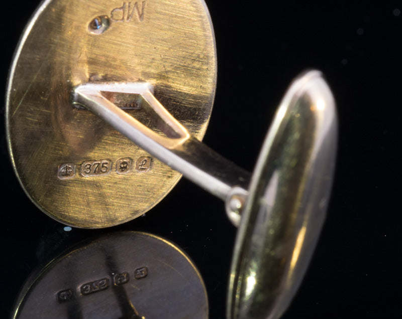 Vintage hallmarked 9ct Gold Diamond Cufflinks. London 1986. Torpedo Fittings. 8.1g