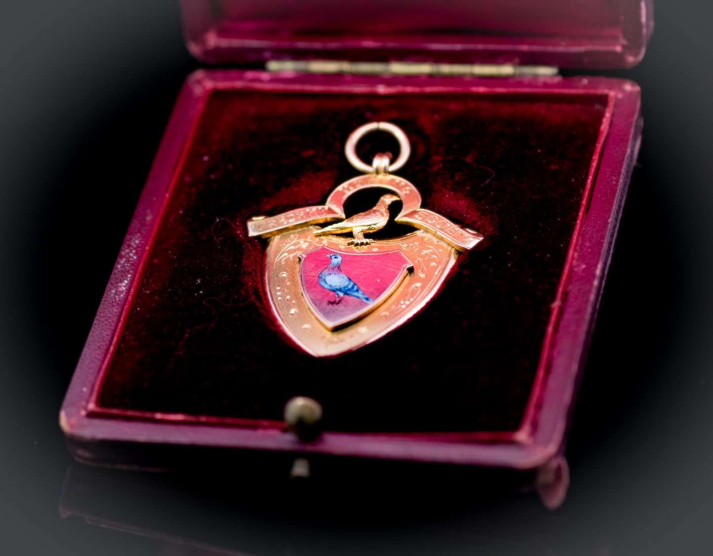 Beautiful Enamel Antique 9ct Enamelled Homing Pigeon Pendant / Fob. Assayed in Birmingham 1901.