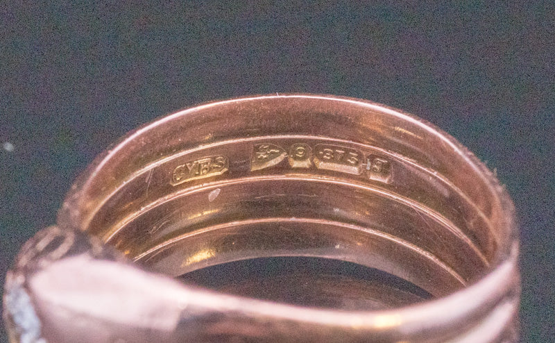 Antique 9ct Rose Gold and Diamond Snake Ring. Assayed in Chester 1919